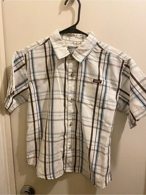 C)Dickies boys stripe size small short sleeve collar shirt lightweight.